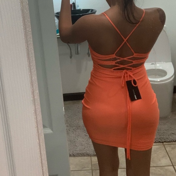 Neon Orange Fashion Nova Dress - Picture 2 of 5